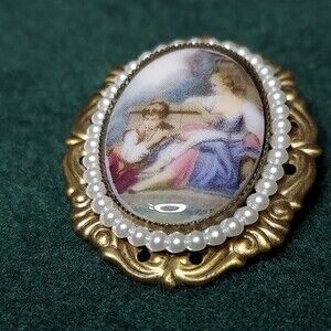 Cameo Mother and Child Pin Brooch 1. 5 in